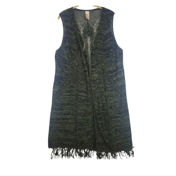 Faded Glory Green Knit Open Fringe Sleeveless Cardigan Size 1x-2X(16W-20W) - Picture 1 of 15
